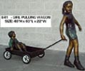 Girl Pulling Wagon bronze sculpture